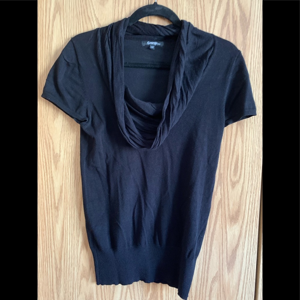 🍉George S, EUC sweater lightweight, cowl neck, cap sleeves, stretchy, wide hem